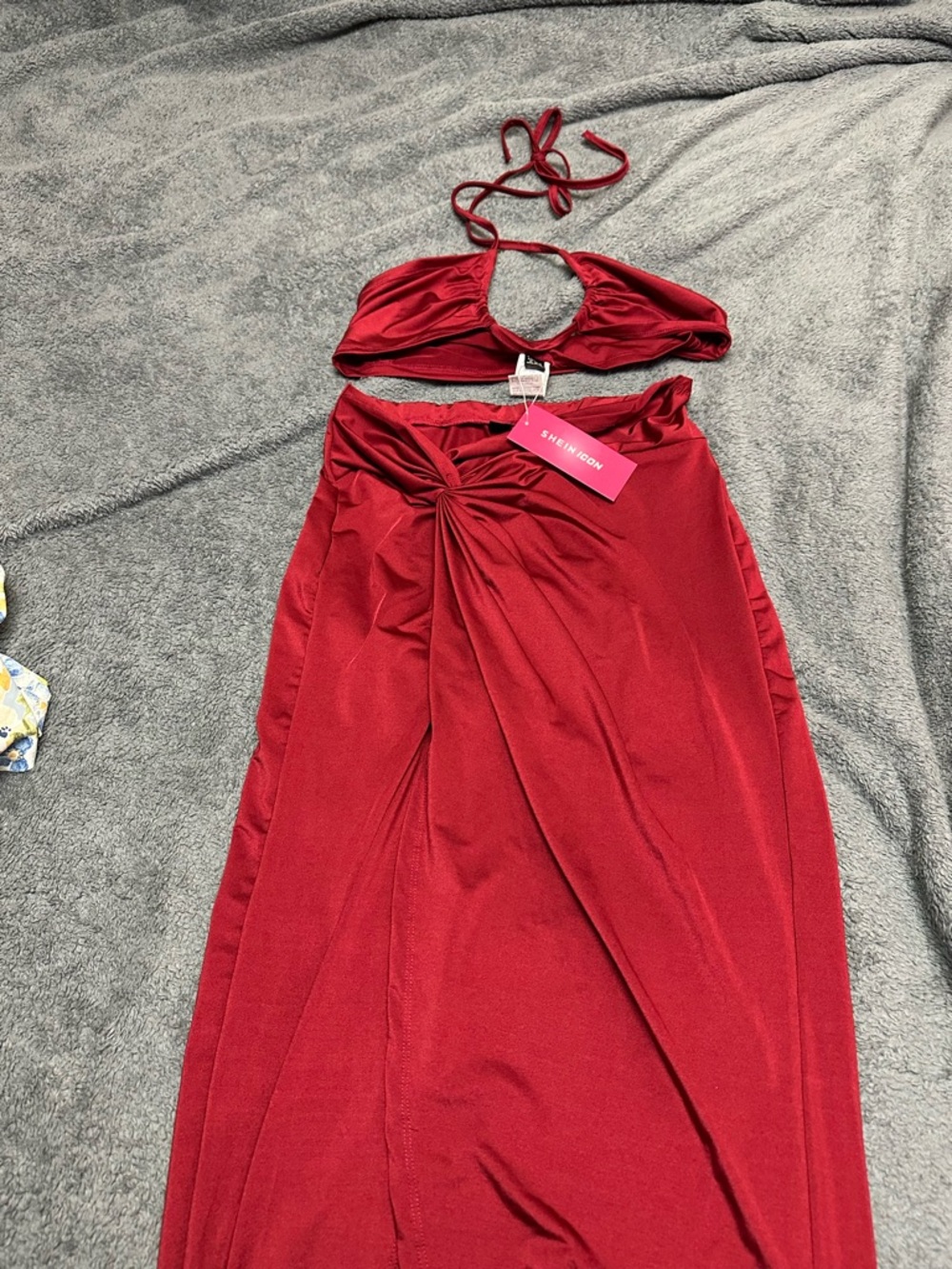 Red Two-Piece Halter Maxi Dress